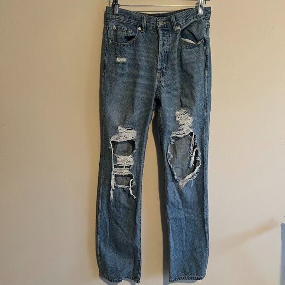 Aeropostale Jeans Womens 2 Blue Distressed Button Fly 90's Baggy